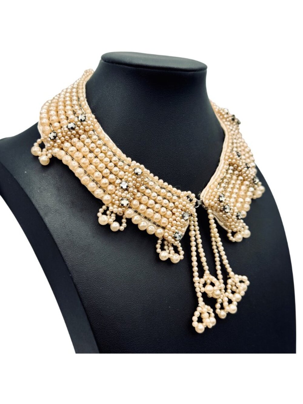 Vintage Faux Pearl Rhinestone Collar Handmade Top Hit Baar & Beards Mid-Century - Picture 2 of 10